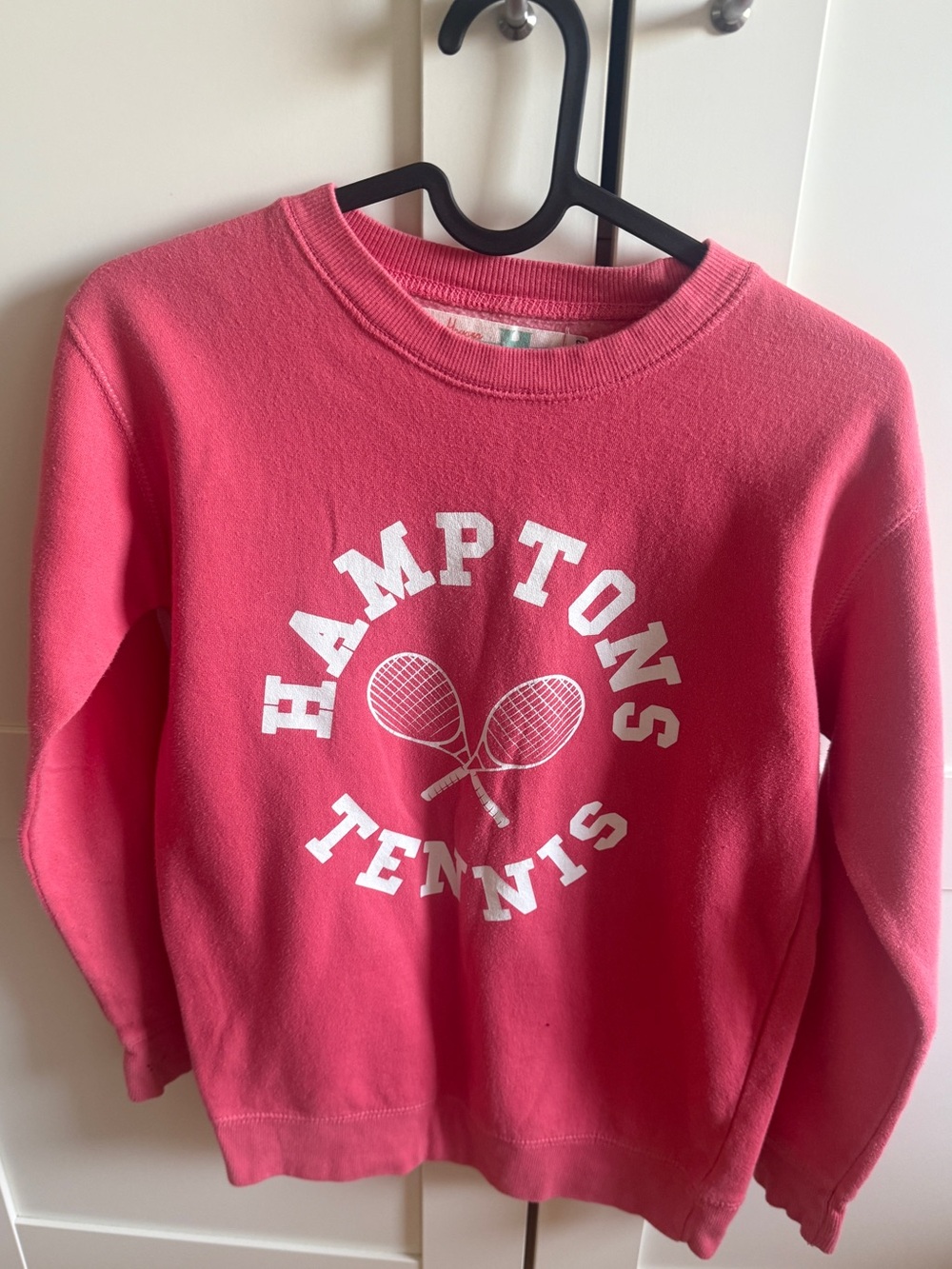 Vintage Havana Pink Crewneck with White Tennis Graphic - Kids M 10-12